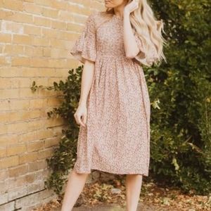 Piper & Scoot Smocked Patterned Empire Dress in Rose Size M-XL